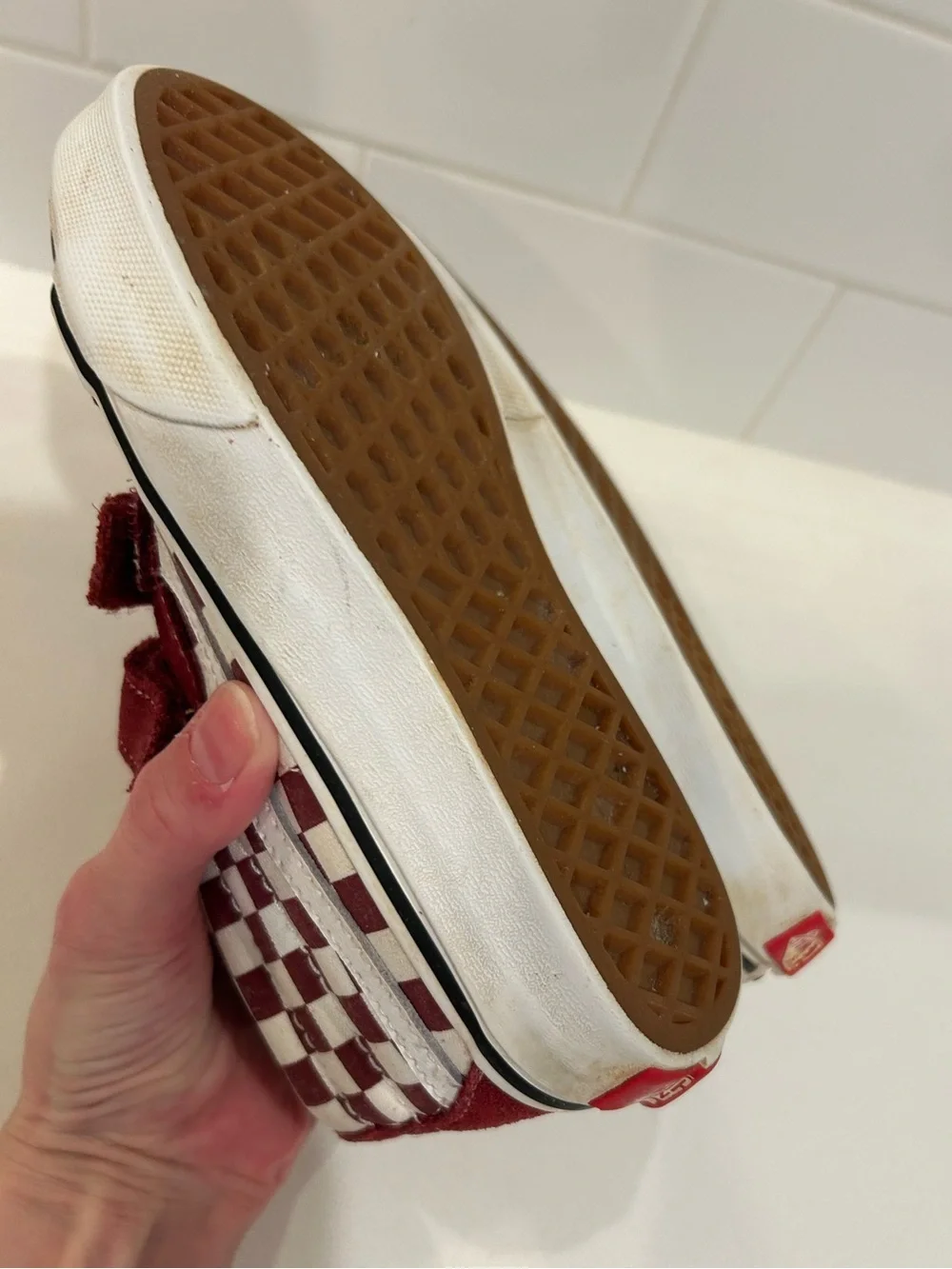 Preloved Vans Red/Maroon Checkerboard Mid Sk8 Kids Shoes Size 13!
